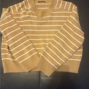 Taharo Striped Tan and White Women's cropped Sweater